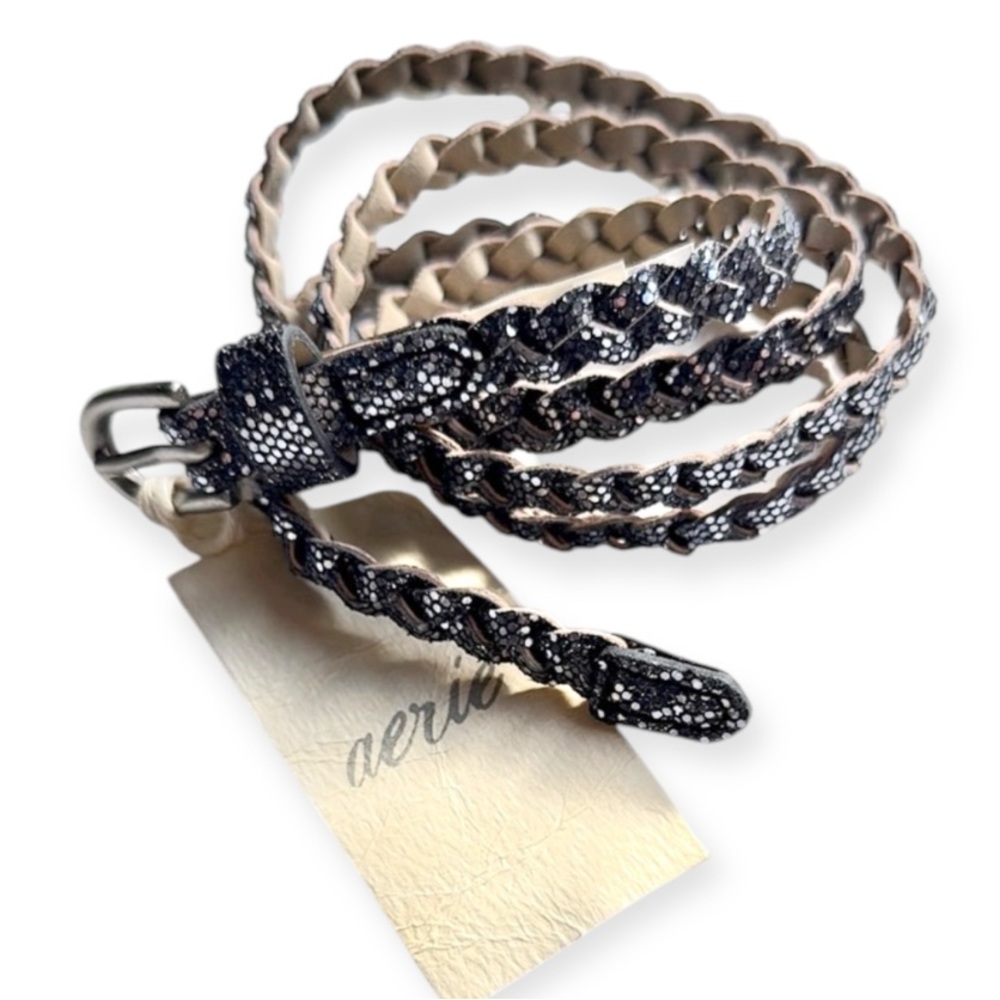 AE 🦅 Glitter Braided Leather Skinny Belt, size XS - Picture 1 of 1